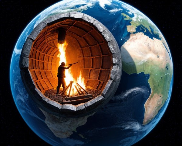 Cylindrical Structure with Figure and Vibrant Fire