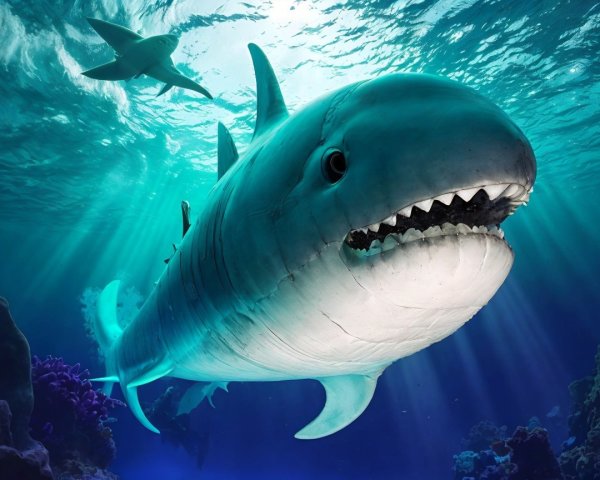 Large Shark Swimming in Vibrant Coral Reef Waters