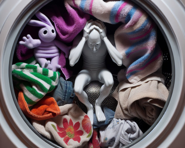 Top-down view of a washing machine drum with towels