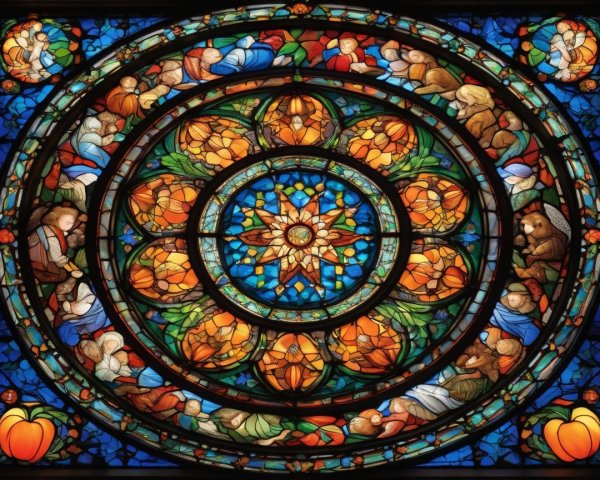 Intricate Stained Glass Window Design with Floral Motifs