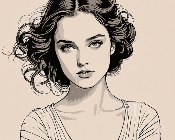 Stylized Portrait of a Young Woman with Serene Expression