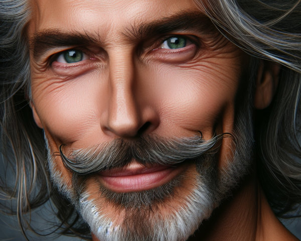 Portrait of an older man with silver hair and blue eyes