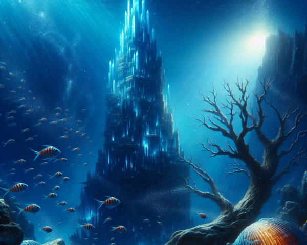 Crystal Tower Surrounded by Vibrant Marine Life