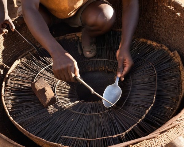 Close-up of Hands Crafting with Woven Basket Materials