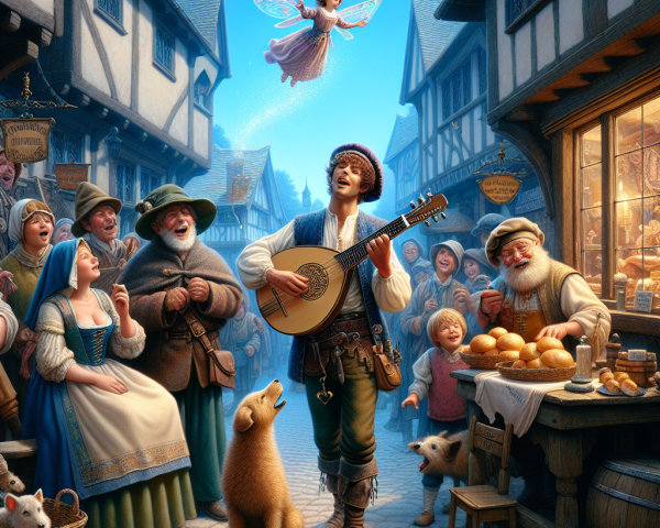Medieval Village Scene with Music and Magic