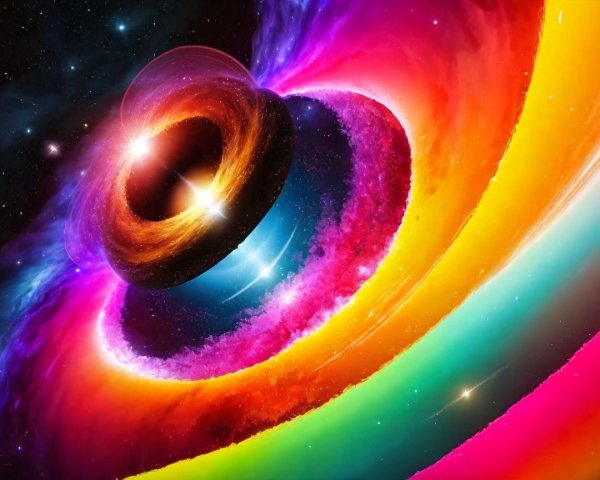 Vibrant Cosmic Scene with Nebula and Black Hole