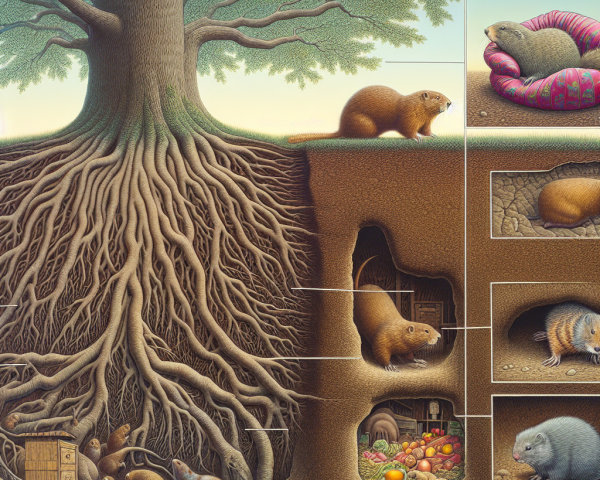 Beaver Habitat Illustration with Tree and Burrow Scenes