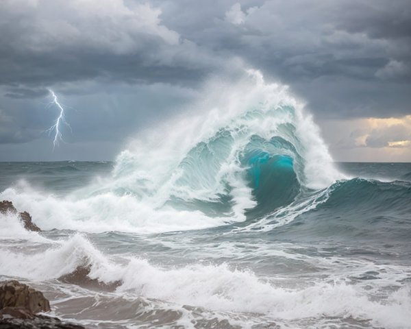 Turbulent Ocean Scene with Waves and Stormy Skies