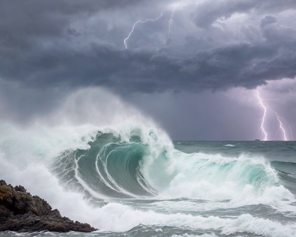 Dramatic Seascape with Towering Waves and Storm Clouds