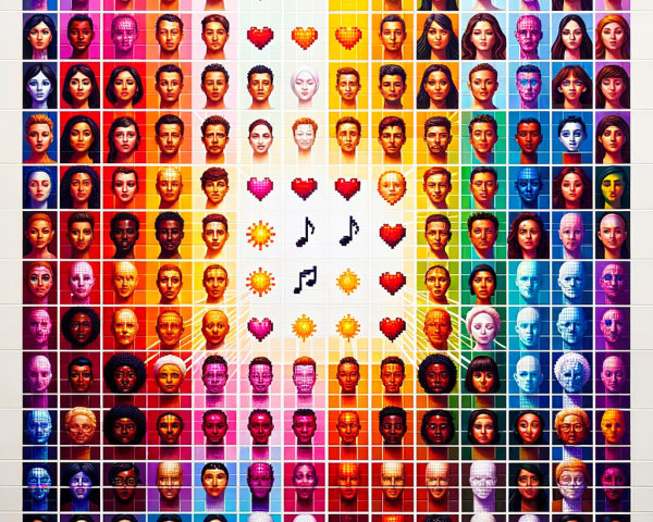 Diverse Faces Displaying Emotions in Colorful Grid