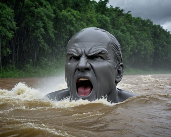 Colossal Gray Figure Emerges from Turbulent Waters