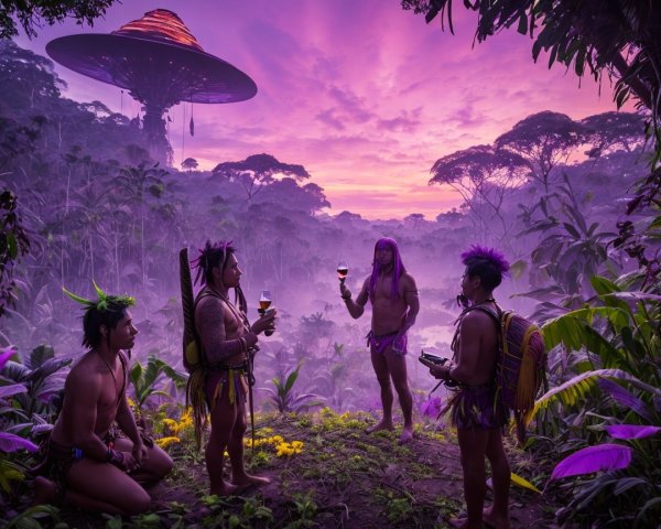 Celebration in a Vibrant Otherworldly Landscape