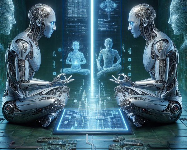Humanoid Robots Engaged in Data Exchange with Holograms