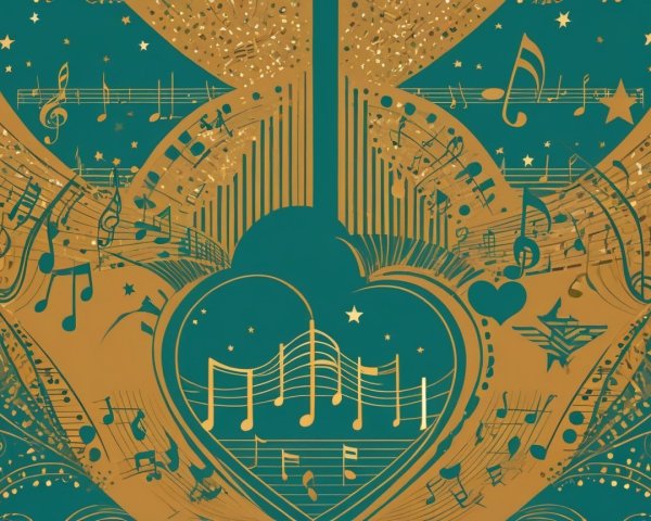 Intricate Gold Musical Notes on Teal Background