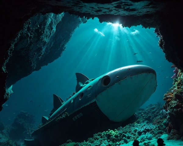Futuristic Submersible on Vibrant Coral Reef