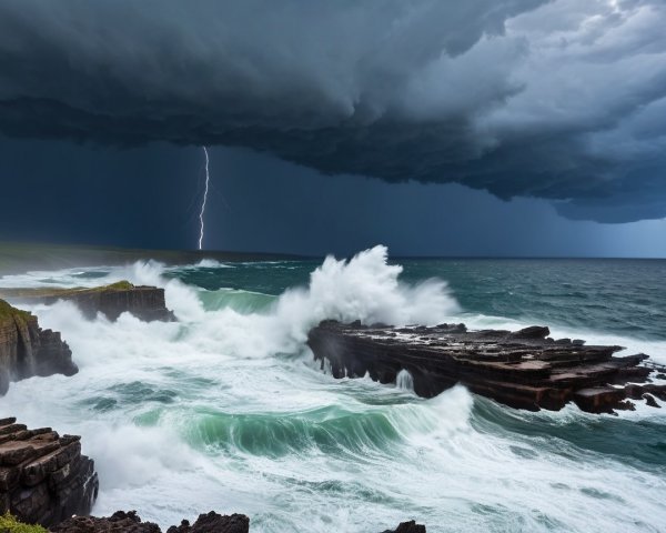 Dramatic Seascape with Stormy Waves and Cliffs