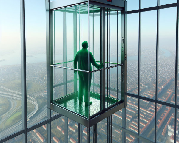Transparent Glass Elevator with Cityscape View