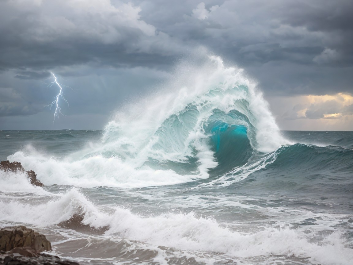 Turbulent Ocean Scene with Waves and Stormy Skies