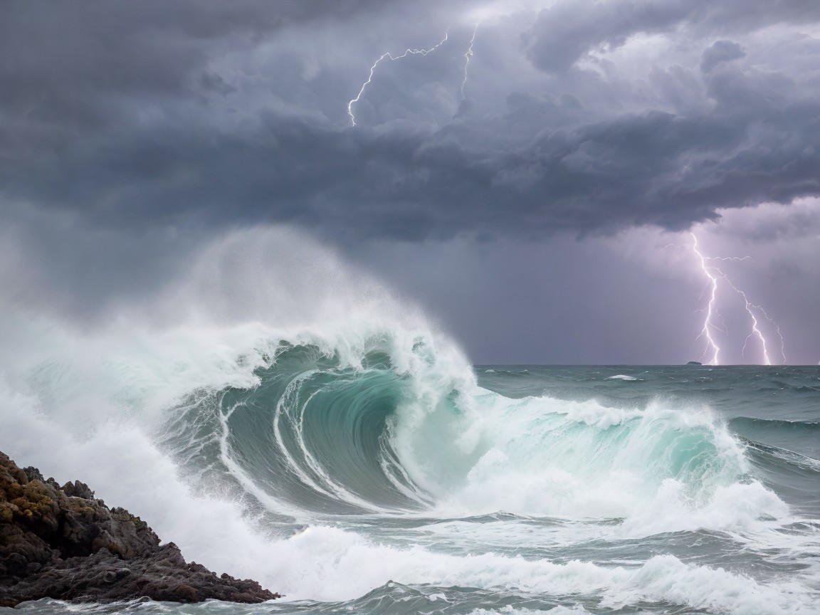 Dramatic Seascape with Towering Waves and Storm Clouds
