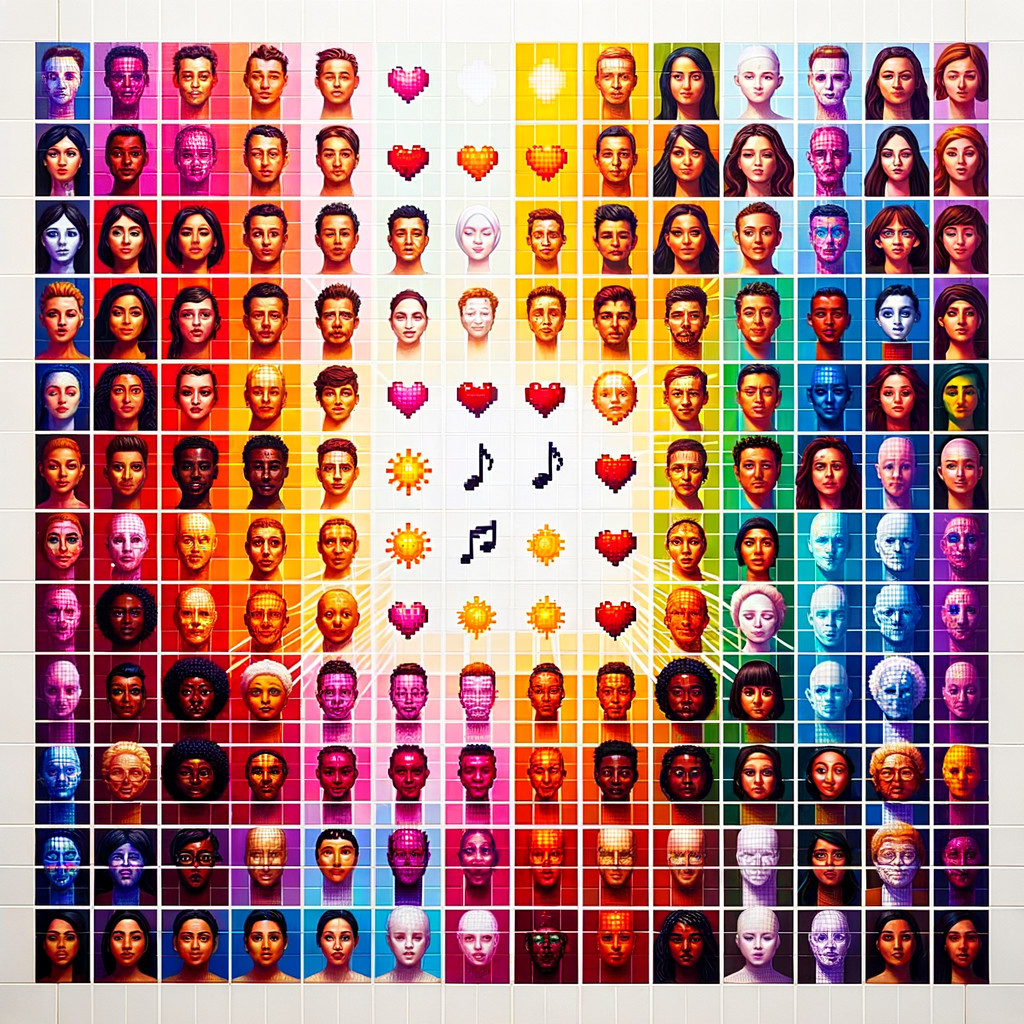 Diverse Faces Displaying Emotions in Colorful Grid