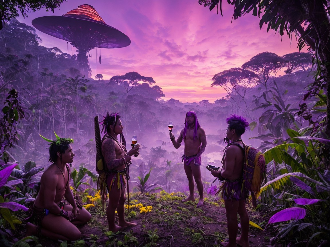 Celebration in a Vibrant Otherworldly Landscape
