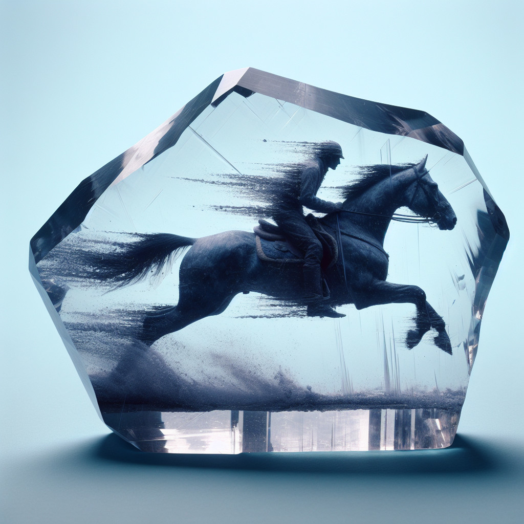 Crystal Sculpture of Horse and Rider in Motion