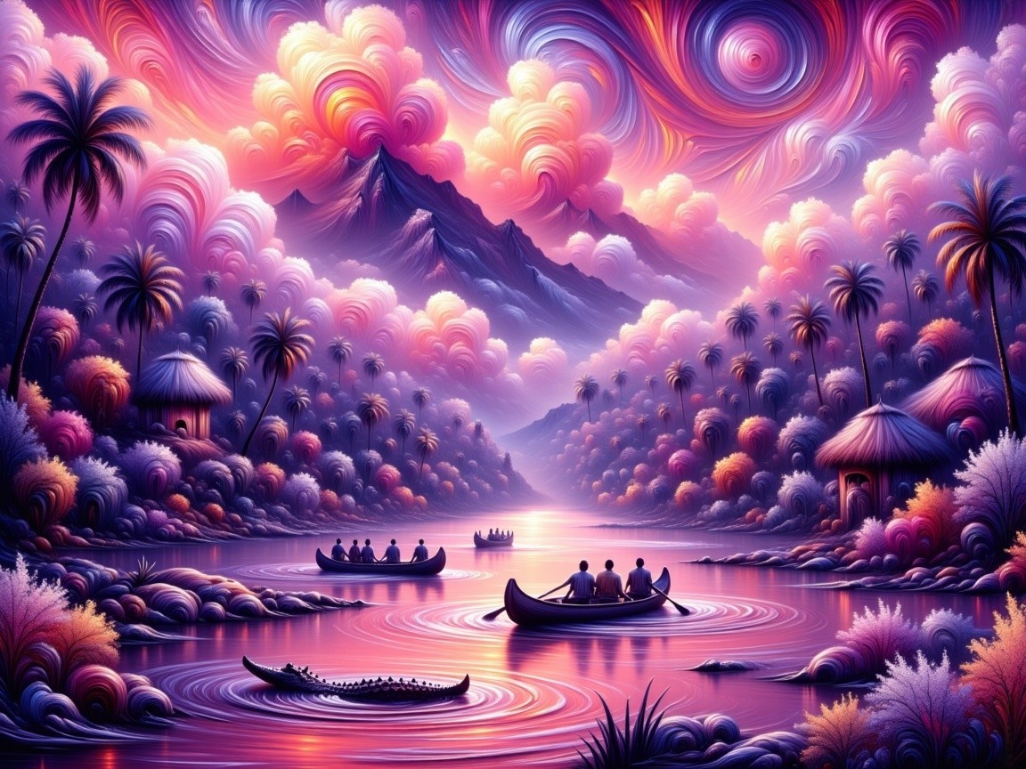 Vibrant Serene Landscape with Mountains and Waters