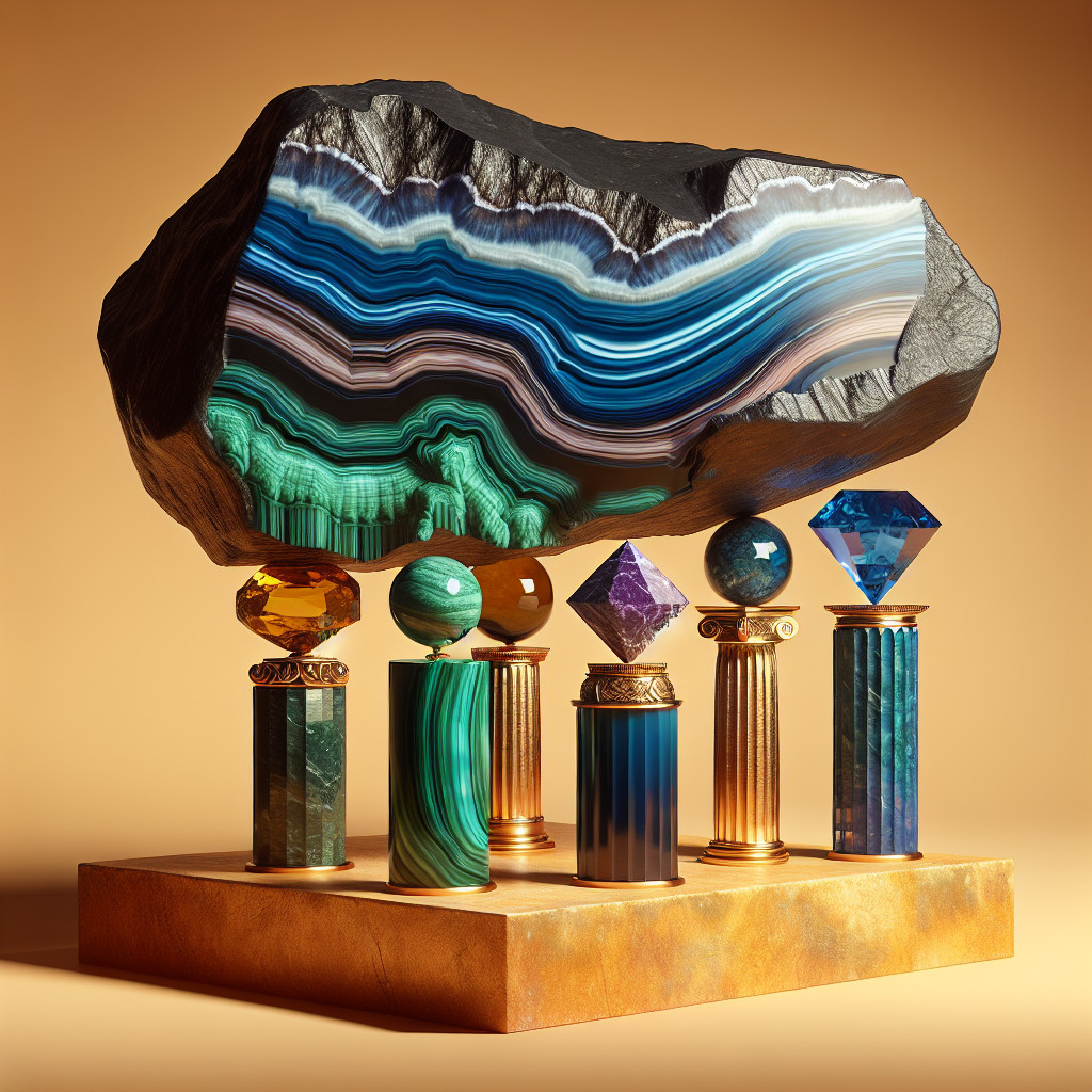 Display of Gemstones and Crystals on Gradient Background