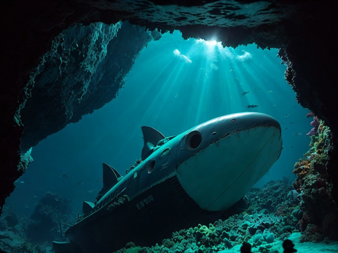 Futuristic Submersible on Vibrant Coral Reef
