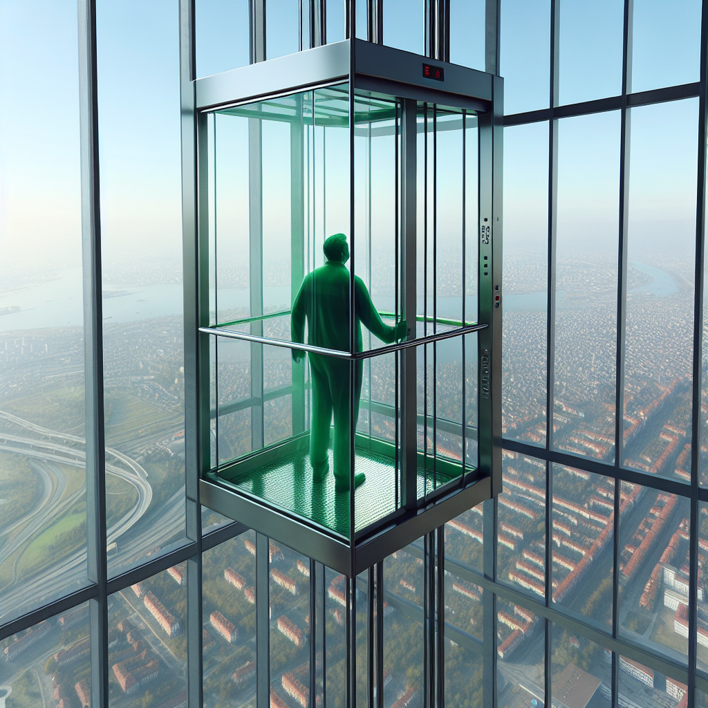 Transparent Glass Elevator with Cityscape View