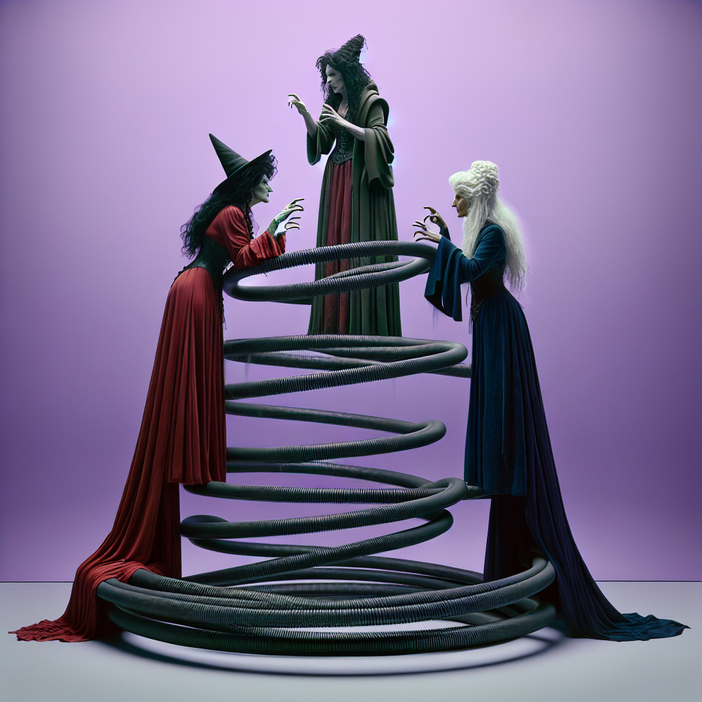 Witch-like Figures in Dark Coils with Mystical Atmosphere