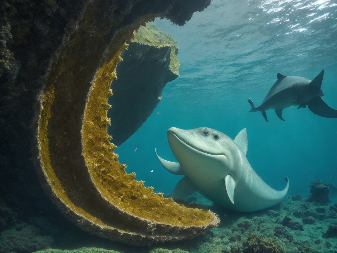 Underwater Scene with Fish and Shark in Coral Reef