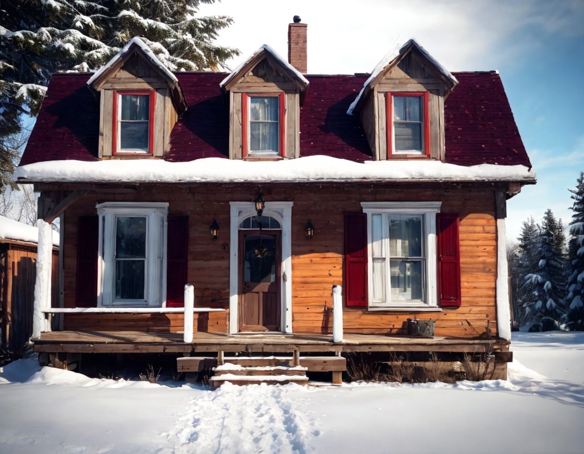 Charming Wooden House in Snowy Winter Landscape