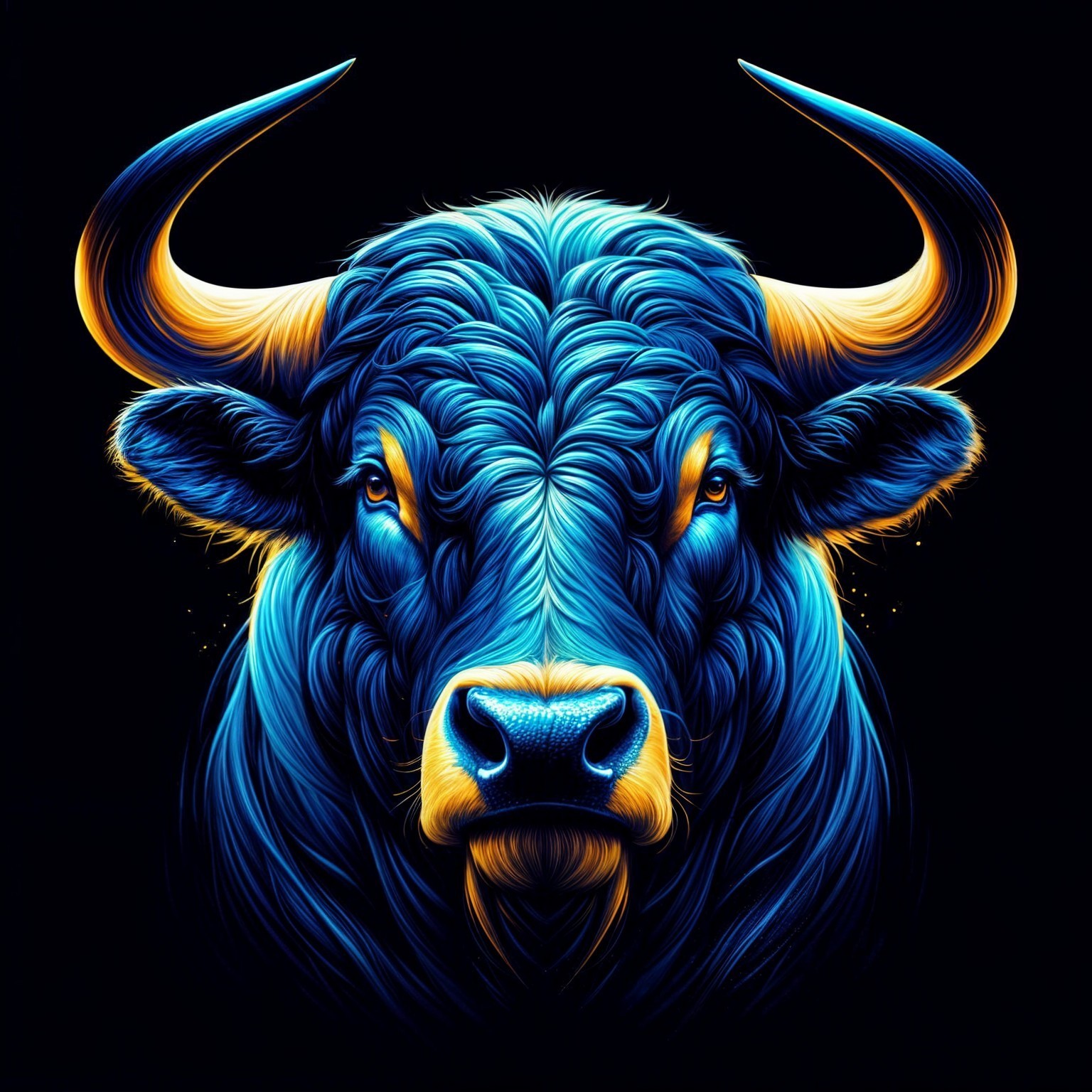 Vividly Stylized Bull Head with Blue and Orange Accents