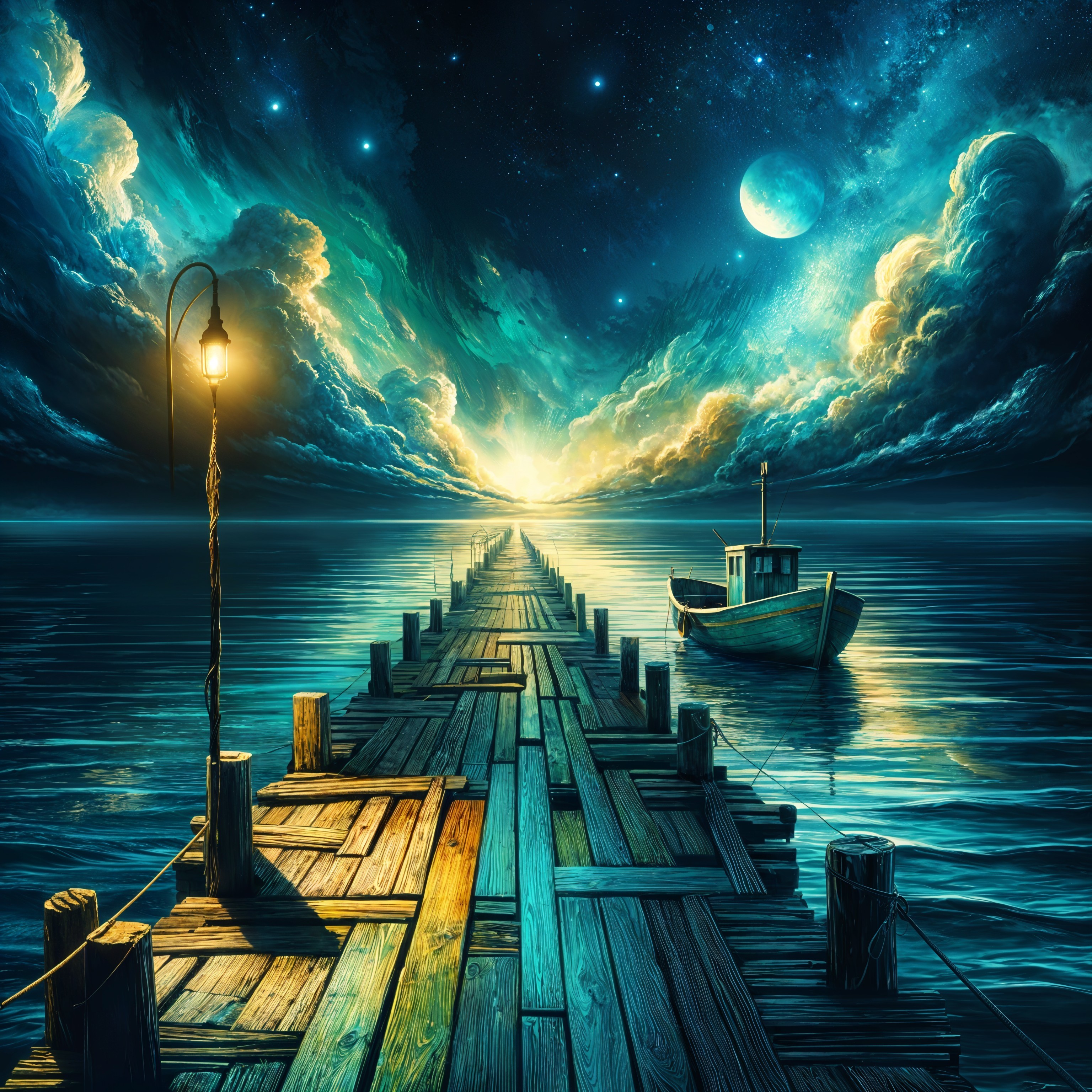 Serene Pier at Tranquil Sea with Luminous Horizon