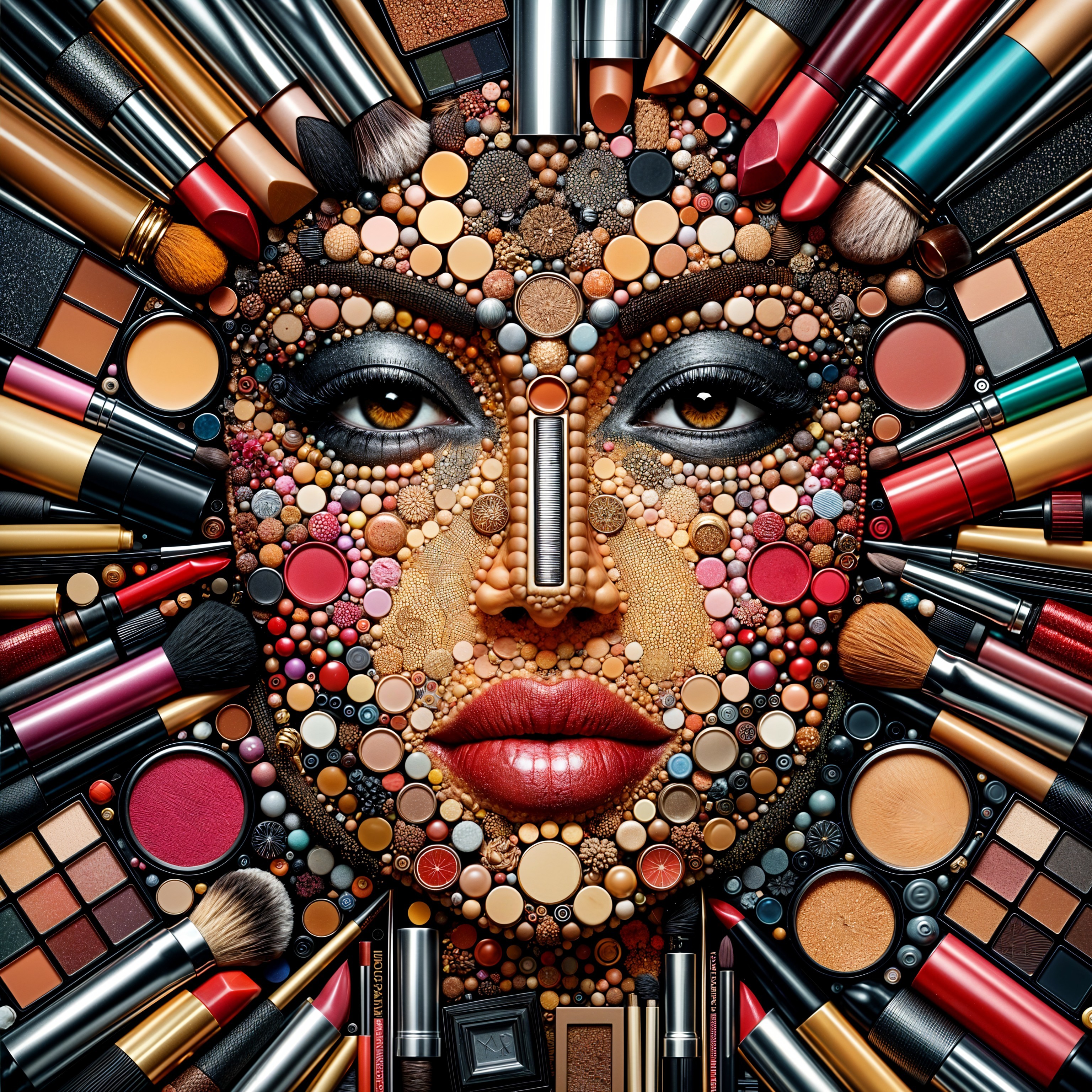 Artistic Makeup Arrangement Creating a Vibrant Portrait