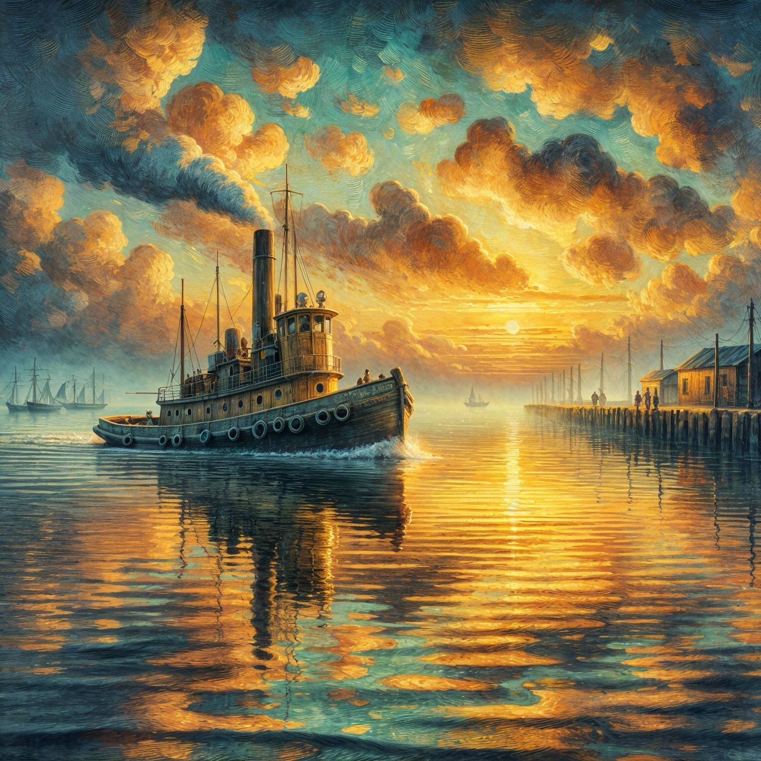 Vintage Steamboat at Sunset in Tranquil Harbor