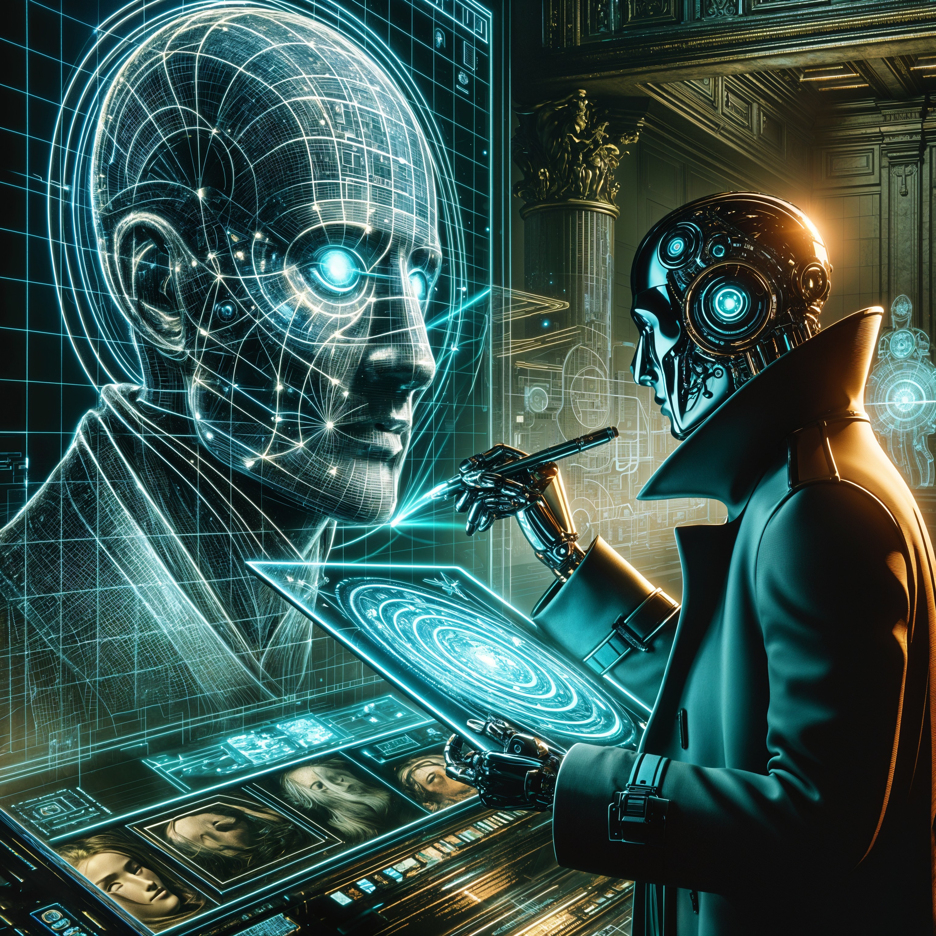 Humanoid Robot Analyzes Holographic Human Head