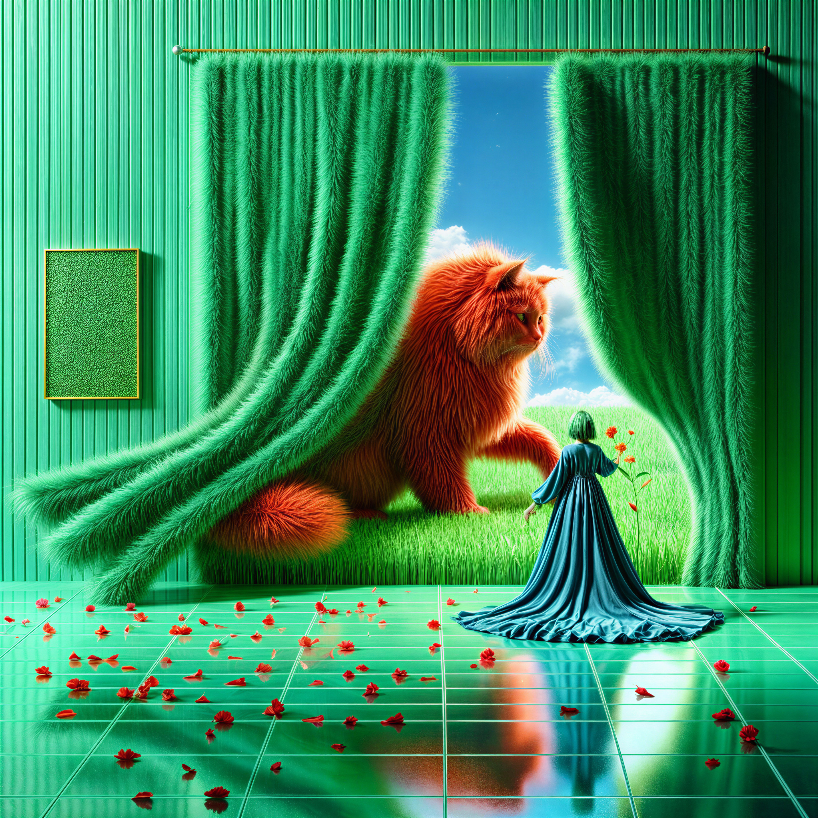Majestic Orange Cat in Vibrant Green Room Setting