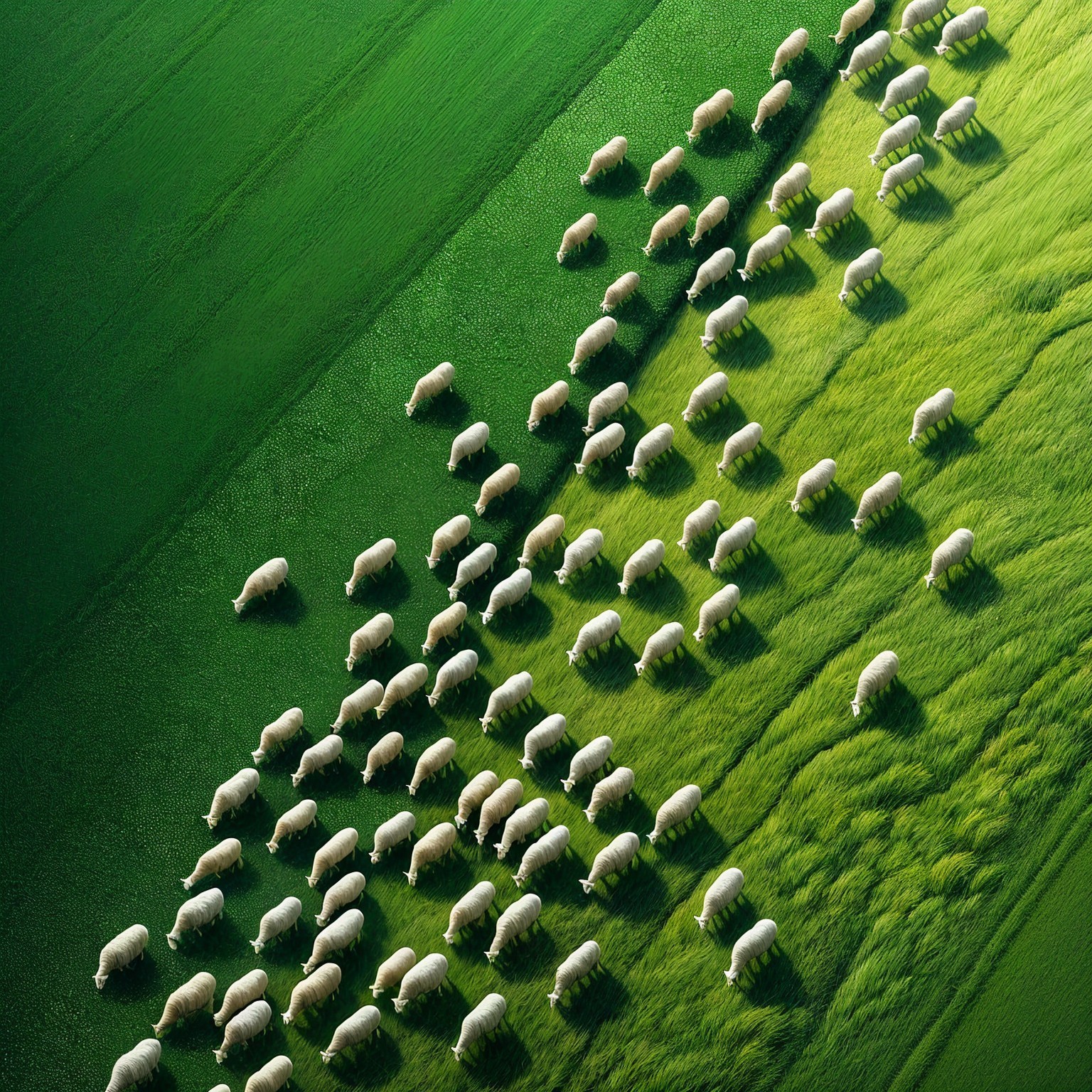 Aerial View of Sheep in a Lush Green Field