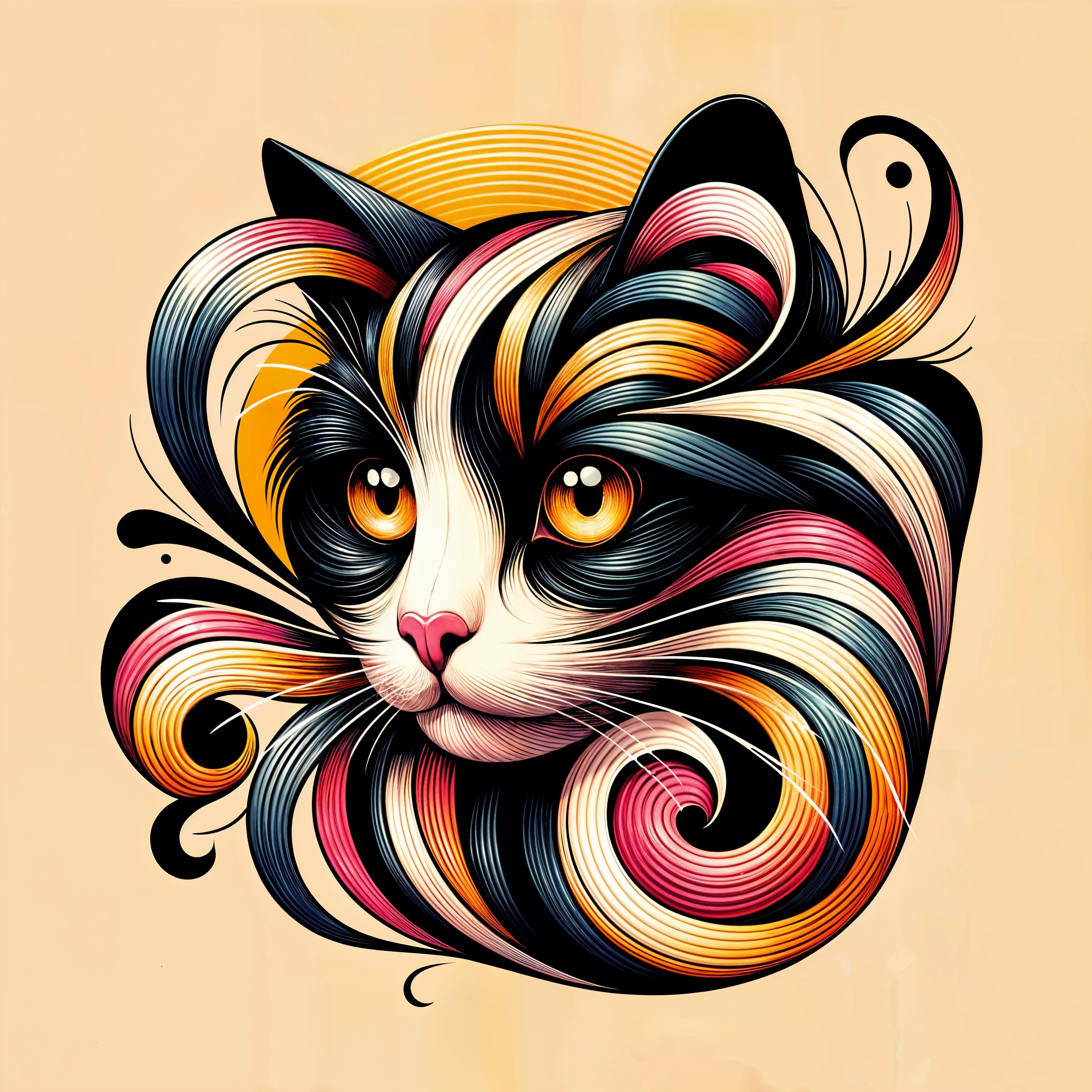 Vibrant Illustration of a Stylized Cat's Face
