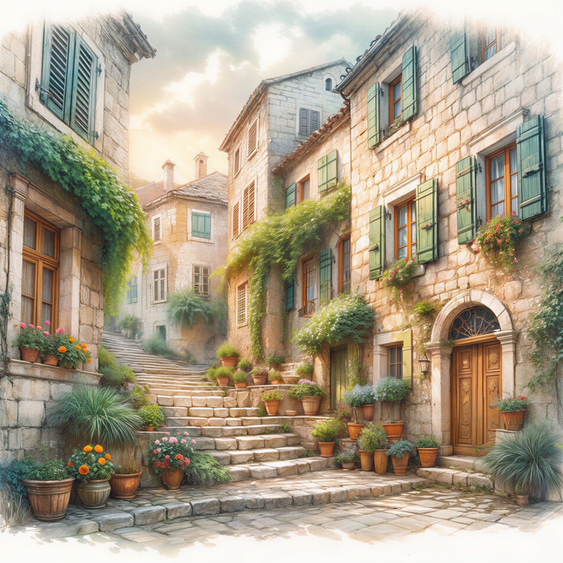 Charming Stone Alleyway in a Picturesque Village