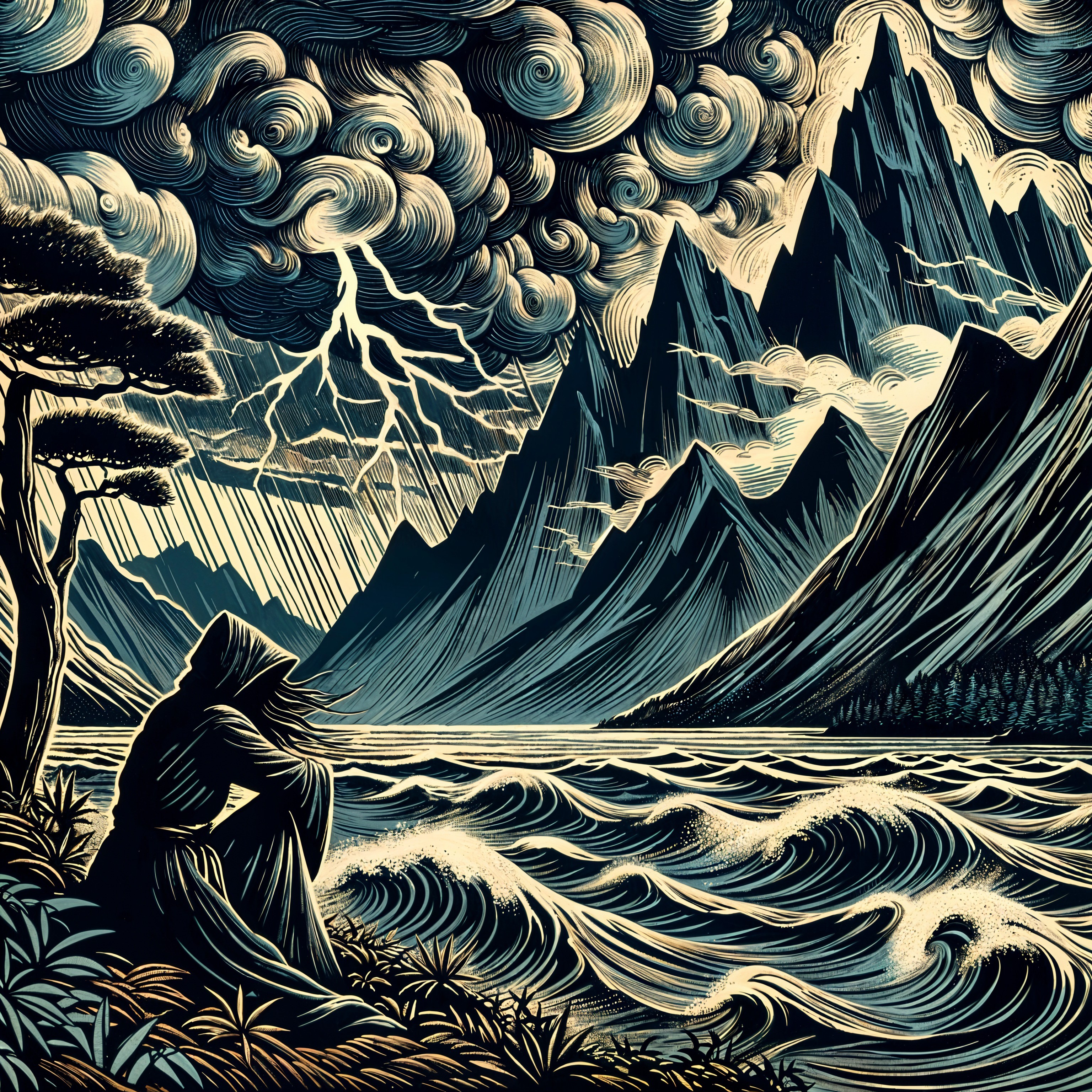 Dramatic Landscape with Mountains and Turbulent Sky