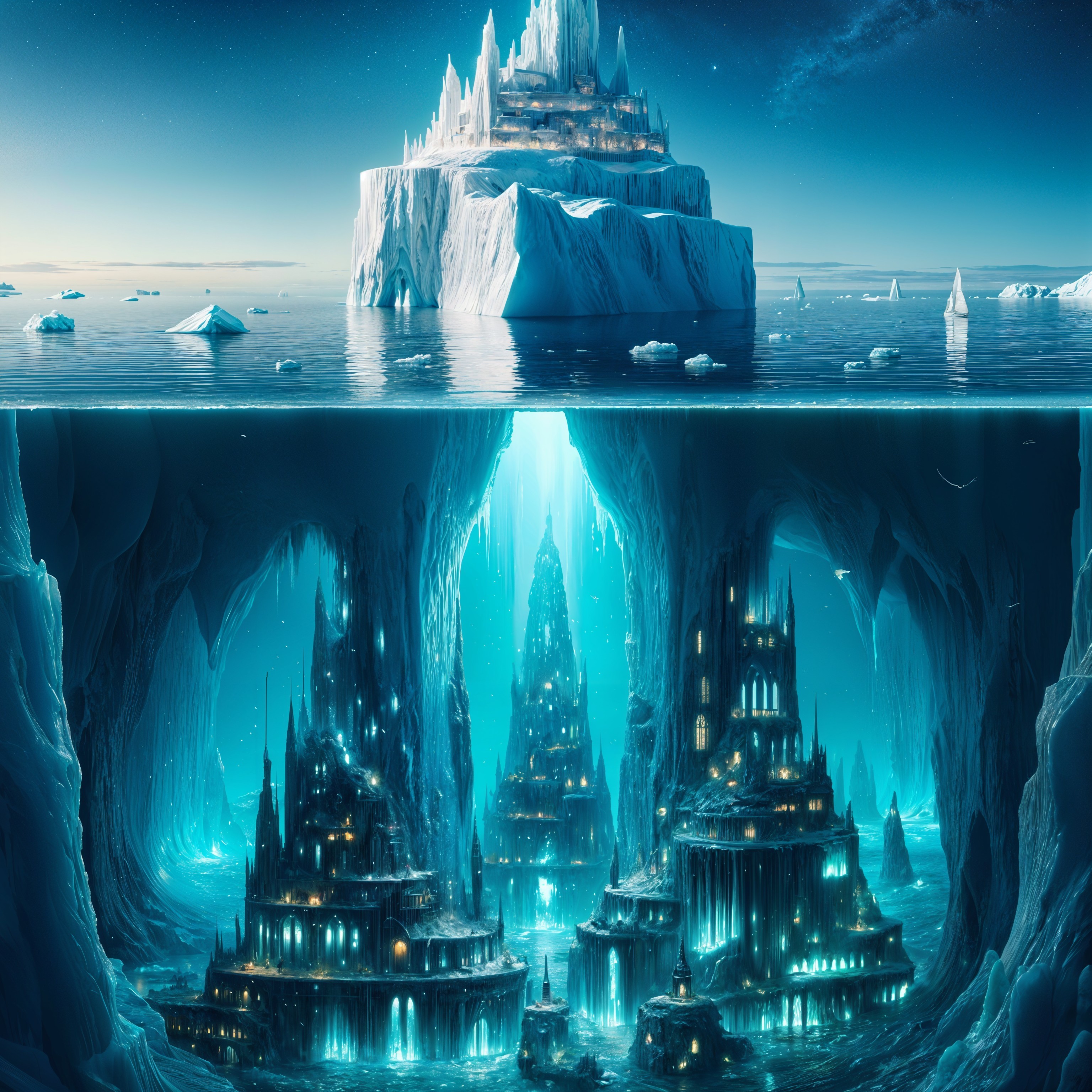 Iceberg with Underwater City and Crystal Castle