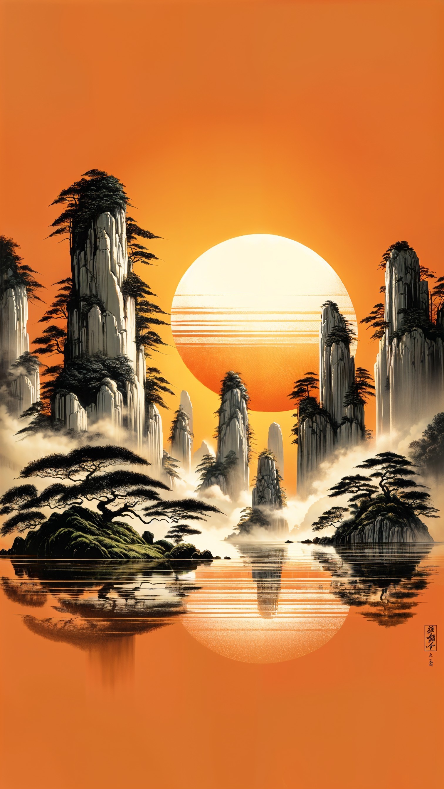 Towering Rock Formations at Vibrant Sunset Landscape