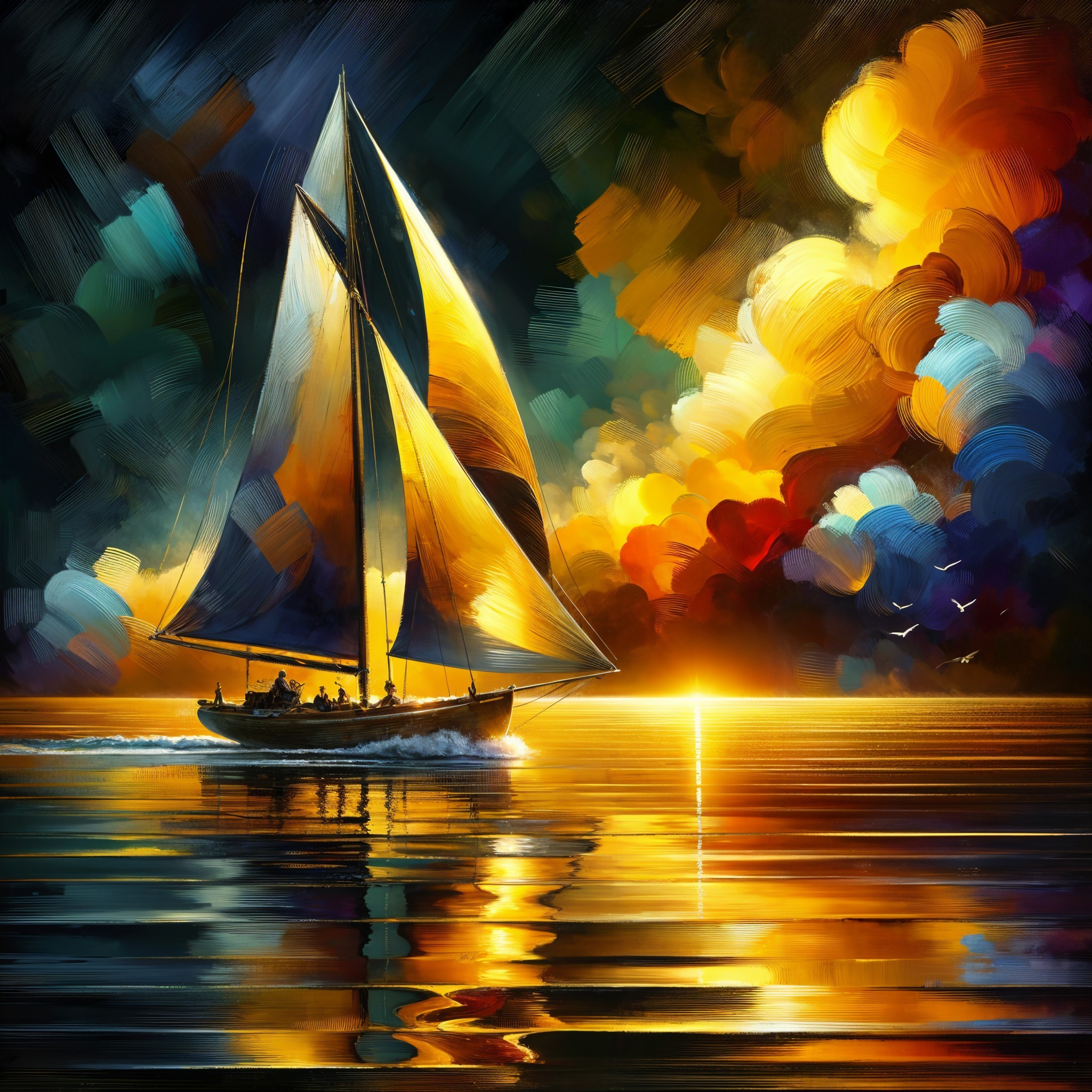 Majestic sailboat on a vibrant sunset seascape