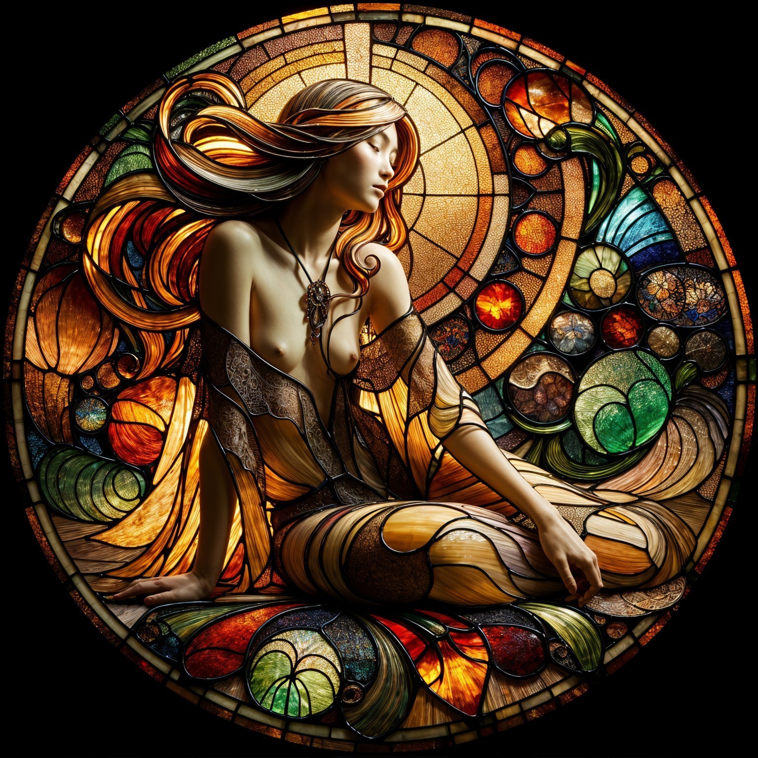 Stained Glass Artwork of Ethereal Figure with Colors