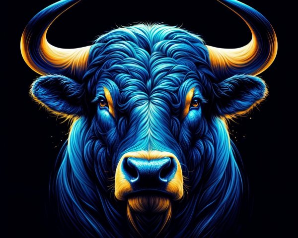 Vividly Stylized Bull Head with Blue and Orange Accents