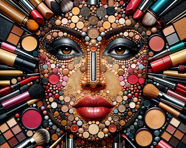 Artistic Makeup Arrangement Creating a Vibrant Portrait