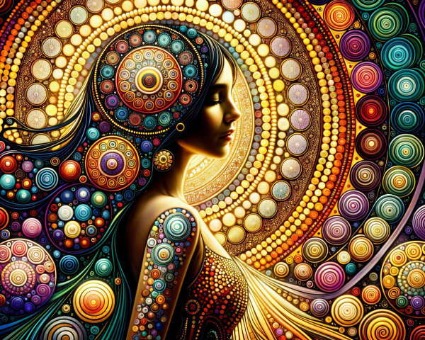 Silhouette of a woman with vibrant patterns and colors